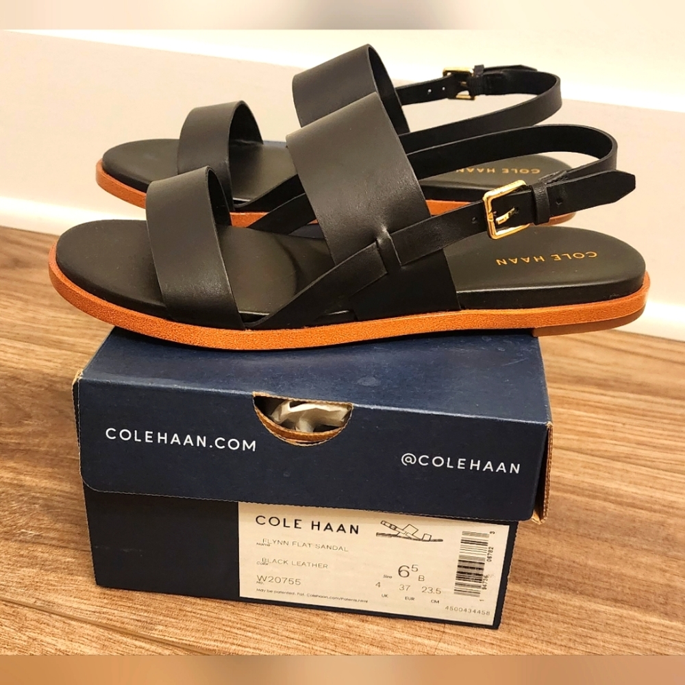 Cole Haan Black Leather Summer Sandals. NWT.